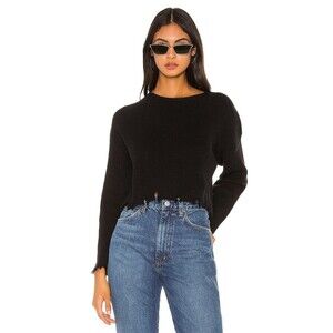 LOVERS FRIENDS Sweater Womens Medium Black Pullover Crop ARIELLE Distressed